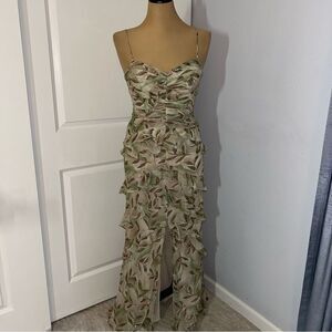 Sherrie Bloom Chetta B Silk Green Ruffle Maxi Dress